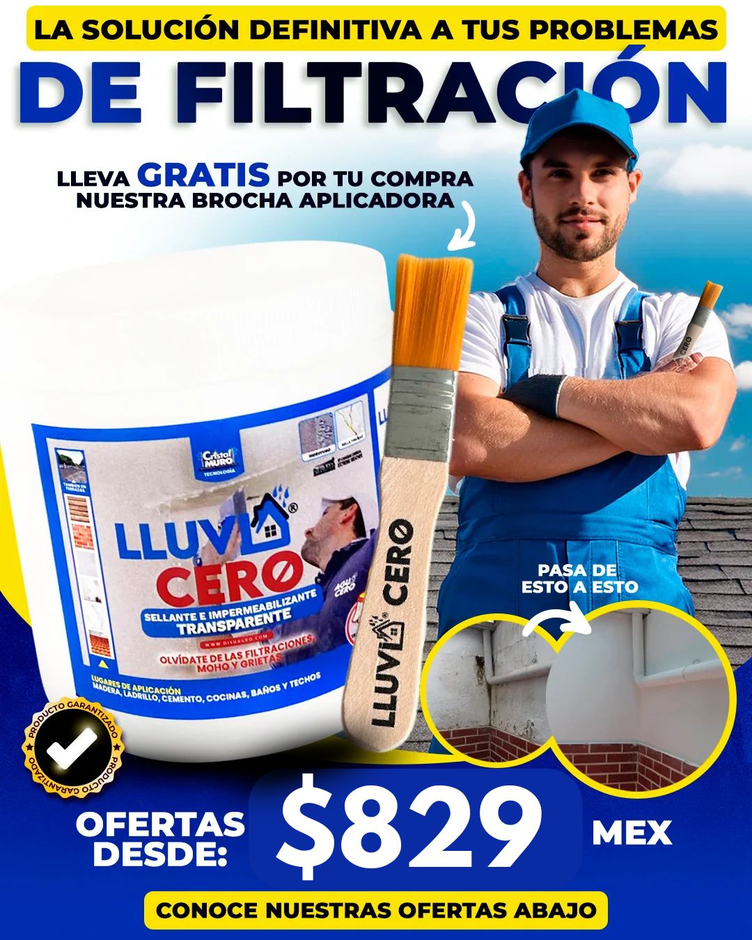 Lluvia Cero 500ml - Compra 1 y recibe 2 + 2 Regalos - Sella Filtraciones al Instante
