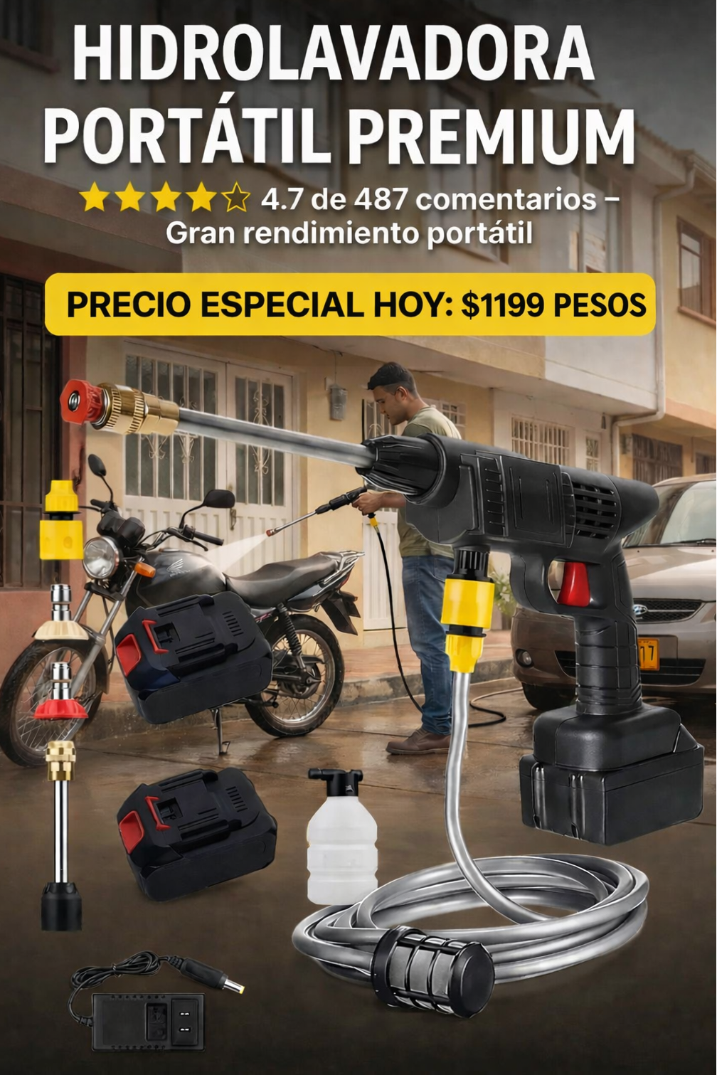 Hidrolavadora Alta Presion inalambrica - Limpieza Total + CAJA CON 6 REGALOS