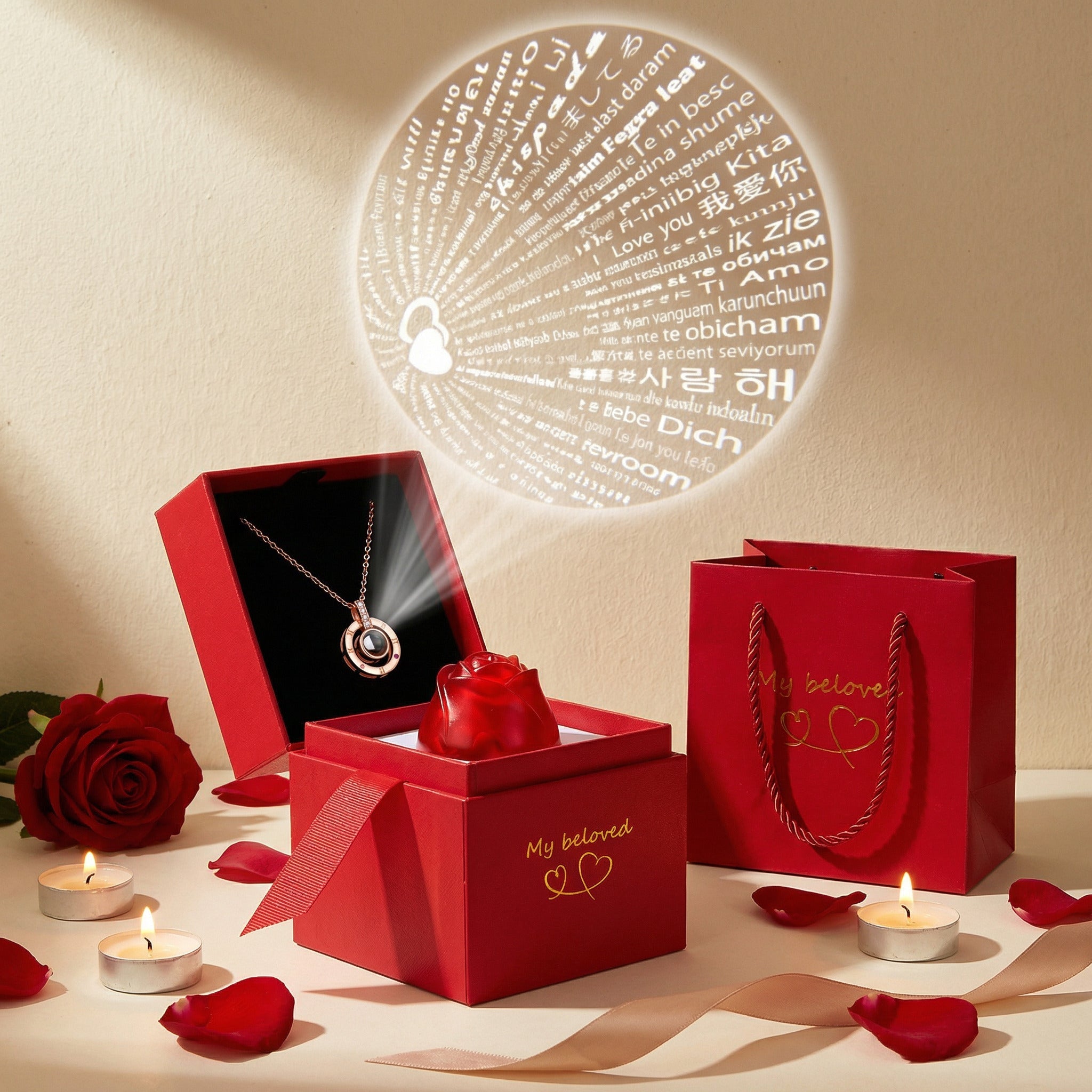 Collar Te Amo 100 Idiomas + CAJA ROSA REGALO
