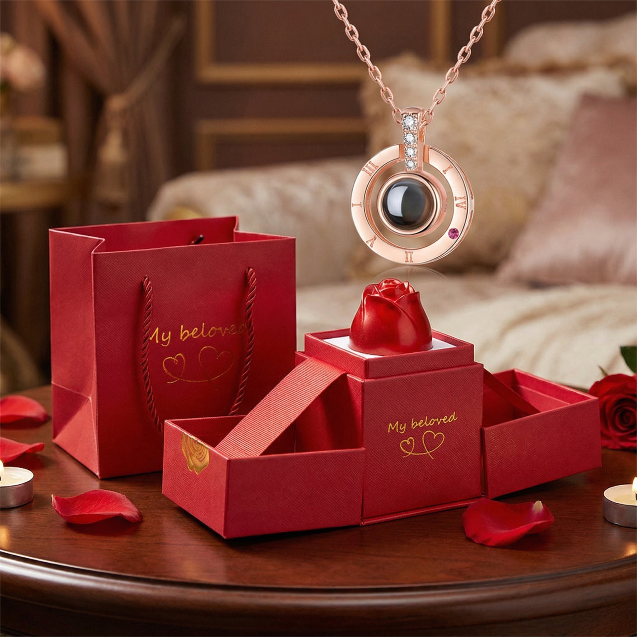 Collar Te Amo 100 Idiomas + CAJA ROSA REGALO